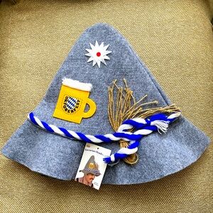 Oktoberfest Unisex Bavarian Hat. Gray Felt with Beer Inspired Details. OS, NWT.